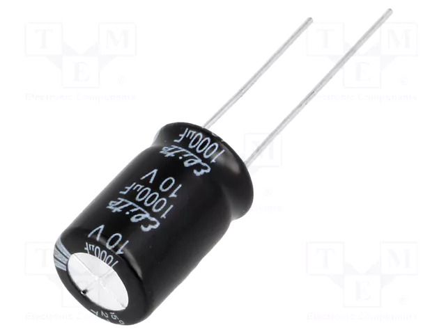 Capacitor: electrolytic; THT; 1000uF; 10VDC; Ø10x16mm; Pitch: 5mm Elite PF1A102MNN1016