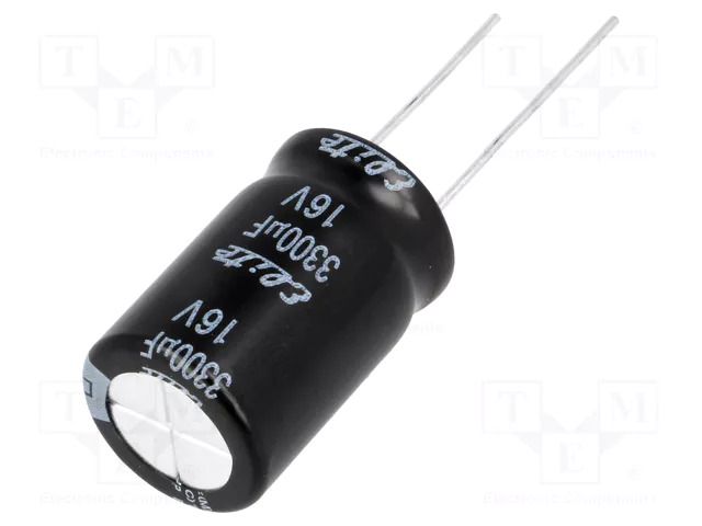Capacitor: electrolytic; THT; 3300uF; 16VDC; Ø16x25mm; Pitch: 7.5mm Elite PF1C332MNN1625