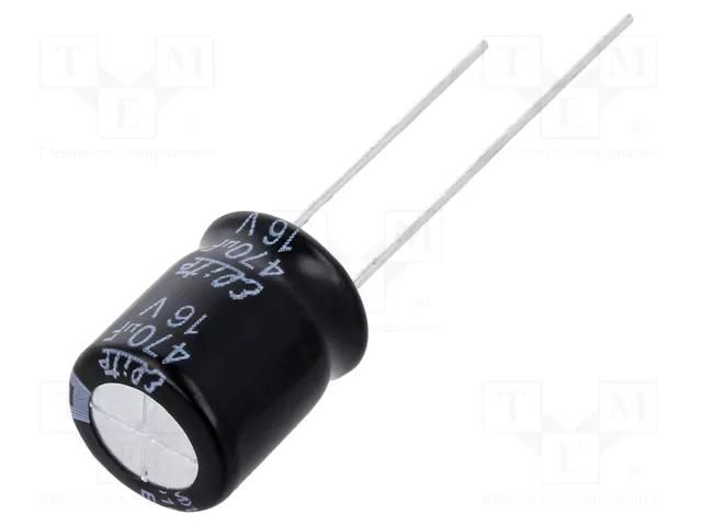 Capacitor: electrolytic; THT; 470uF; 16VDC; Ø10x12.5mm; Pitch: 5mm Elite PF1C471MNN1012