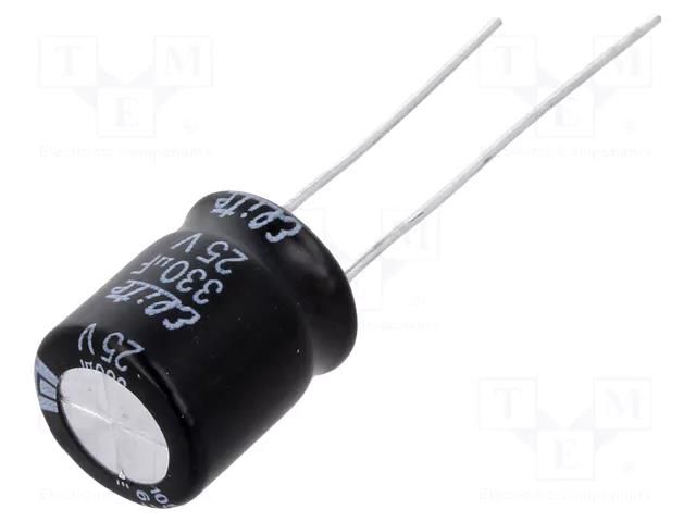 Capacitor: electrolytic; THT; 330uF; 25VDC; Ø10x12.5mm; Pitch: 5mm Elite PF1E331MNN1012