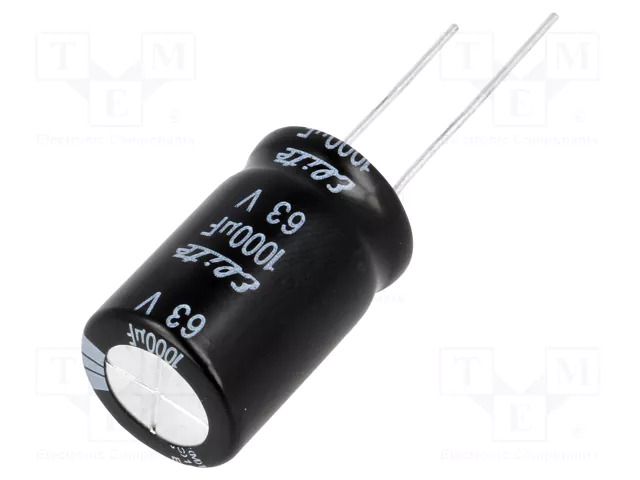 Capacitor: electrolytic; THT; 1000uF; 63VDC; Ø16x25mm; Pitch: 7.5mm Elite PF1J102MNN1625