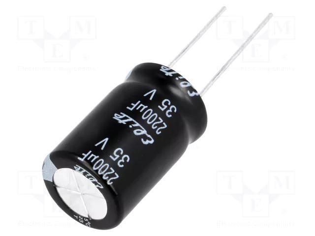 Capacitor: electrolytic; THT; 2200uF; 35VDC; Ø16x25mm; Pitch: 7.5mm Elite PF1V222MNN1625