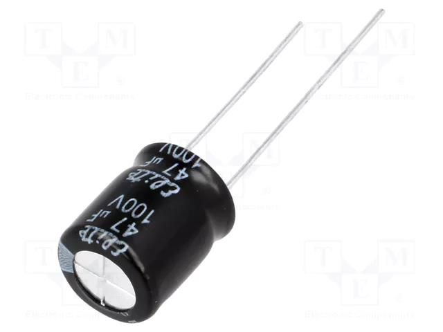 Capacitor: electrolytic; THT; 47uF; 100VDC; Ø10x12.5mm; Pitch: 5mm Elite PF2A470MNN10C5