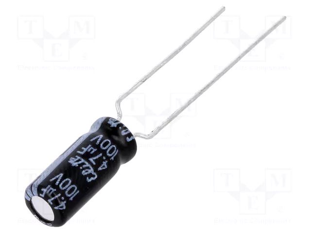 Capacitor: electrolytic; THT; 4.7uF; 100VDC; Ø5x11mm; Pitch: 5mm Elite PF2A4R7MPN0511U