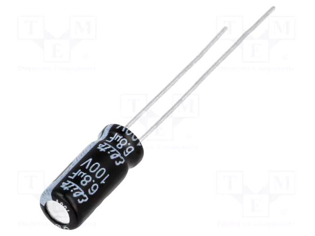 Capacitor: electrolytic; THT; 6.8uF; 100VDC; Ø5x11mm; Pitch: 2mm Elite PF2A6R8MNN0511U
