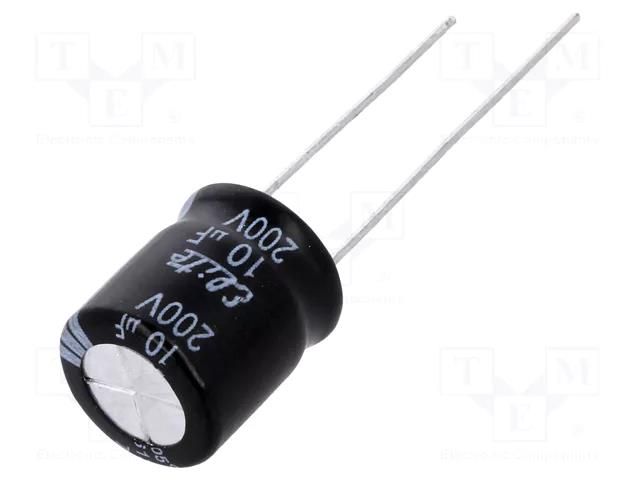 Capacitor: electrolytic; THT; 10uF; 200VDC; Ø10x12.5mm; Pitch: 5mm Elite PF2D100MNN1012
