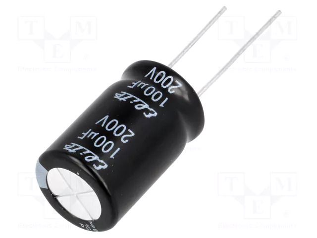 Capacitor: electrolytic; THT; 100uF; 200VDC; Ø16x25mm; Pitch: 7.5mm Elite PF2D101MNN1625