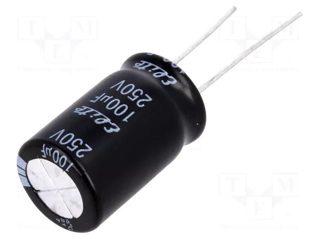 Capacitor: electrolytic; THT; 100uF; 250VDC; Ø16x31.5mm; ±20%; PF Elite PF2E101MNN1625