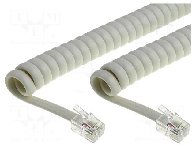 Cable: telephone; coiled,interlaced; RJ9 plug,both sides; ivory BQ CABLE TEL-4C-02T-IV