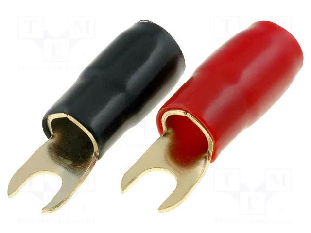 Terminal: fork; insulated; red and black; gold-plated; 35mm2; M8 4CARMEDIA TERMINAL-SPADE-2G