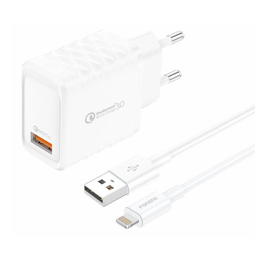 Foneng EU54 18W USB-A, 3A mains charger (White) + USB-A to Lightning cable, Foneng EU54 iPhone