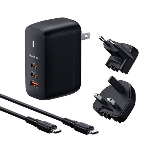 Mcdodo CH-8442 UK/US/EU network charger, 2x USB-C + USB-A, USB-C cable 2m, 65W (black), Mcdodo CH-8442