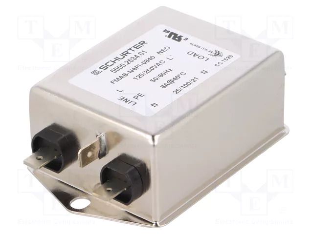 Filter: anti-interference; single-phase; 250VAC; Ioper.max: 8A SCHURTER 5500.2634.01