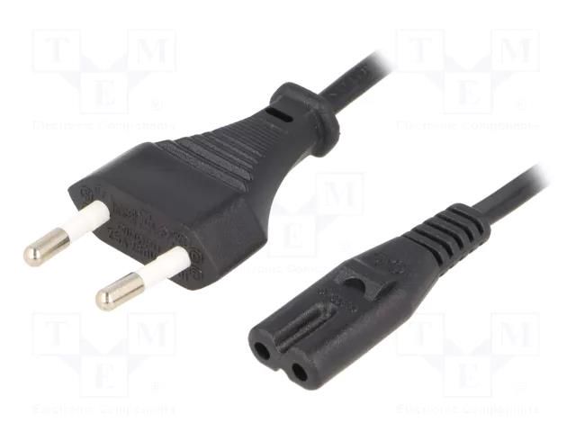 Cable; 2x0.75mm2; CEE 7/16 (C) plug,IEC C7 female; PVC; 3m; black ESPE KAB-EU-T2-3.0-BK
