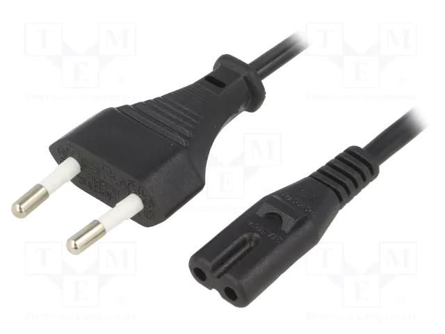 Cable; 2x0.75mm2; CEE 7/16 (C) plug,IEC C7 female; PVC; 1.5m ESPE KAB-EU-T2-1.5-BK
