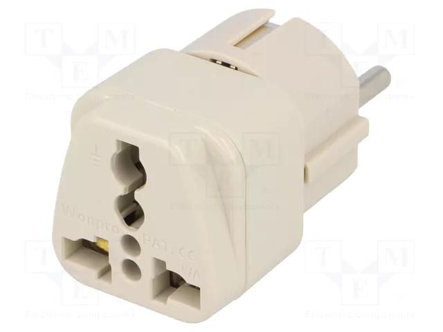 Transition: adapter; 2P+PE; 250VAC; 10A; Type: Uni-Schuko; white NINIGI ADAPTER-GERMANY