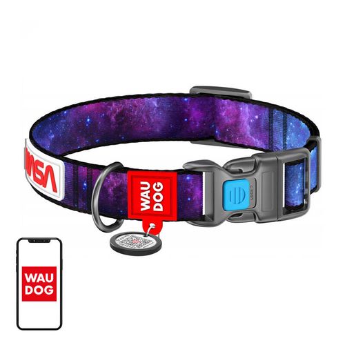 Waudog "NASA21" nylon dog collar with QR code, size L, Waudog 4503-0148