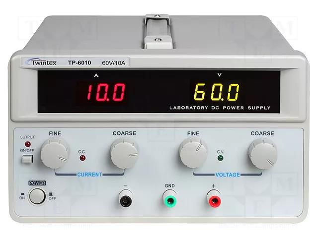 Power supply: laboratory; single-channel,linear; 0÷60VDC; 0÷10A TWINTEX TP-6010