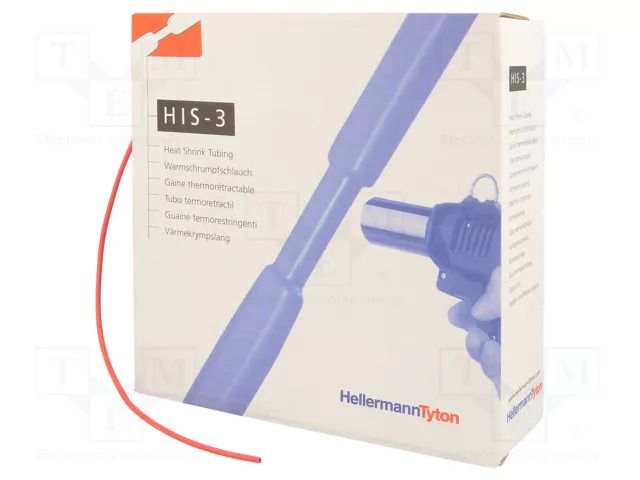 Heat shrink sleeve; glueless; 3: 1; 1.5mm; L: 10m; red; -55÷135°C HELLERMANNTYTON HIS-3-1.5/0.5-RD