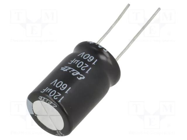 Capacitor: electrolytic; THT; 120uF; 160VDC; Ø16x25mm; Pitch: 7.5mm Elite PF2C121MNN1625