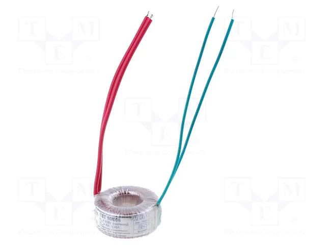 Transformer: toroidal; 10VA; 230VAC; 8V; 1.25A; Leads: cables; IP00 INDEL TST10W/8V