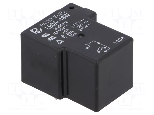 Relay: electromagnetic; SPST-NO; Ucoil: 48VDC; 30A; max.240VAC Recoy/RAYEX ELECTRONICS L90A-48W