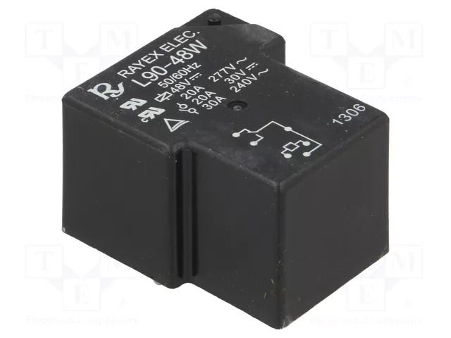 Relay: electromagnetic; SPDT; Ucoil: 48VDC; 30A; max.240VAC; L90 Recoy/RAYEX ELECTRONICS L90-48W