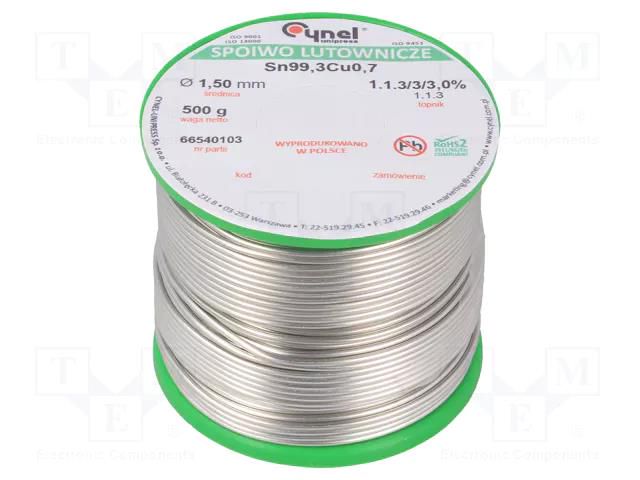 Tin; lead free; Sn99Ag0,3Cu0,7; 1.5mm; 500g; reel; 216÷227°C; 3% CYNEL SAC0307-1.5/0.5