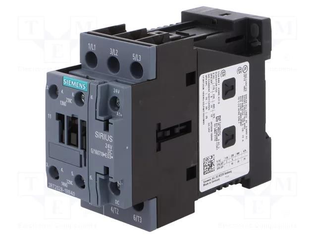 Contactor: 3-pole; NO x3; Auxiliary contacts: NO + NC; 24VDC; 40A SIEMENS 3RT2028-1BB40