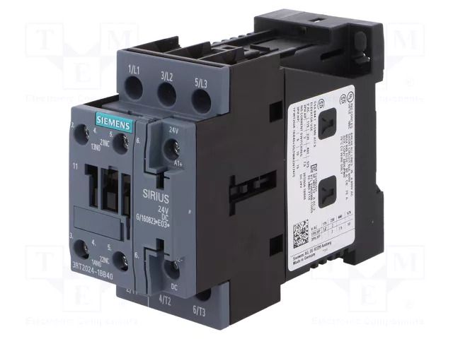 Contactor: 3-pole; NO x3; Auxiliary contacts: NO + NC; 24VDC; 12A SIEMENS 3RT2024-1BB40