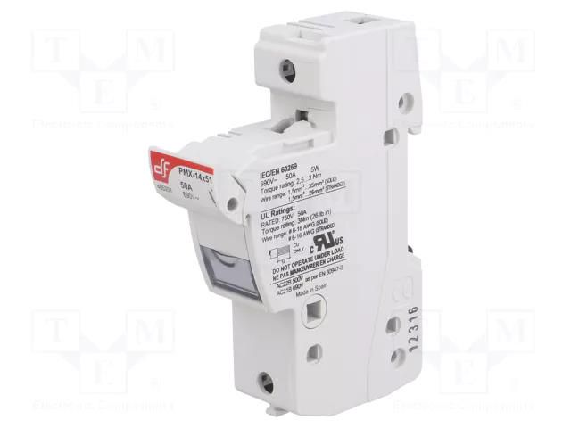 Fuse holder; 14x51mm; for DIN rail mounting; 50A; 690VAC; Poles: 1 DF ELECTRIC PMF14X51-1