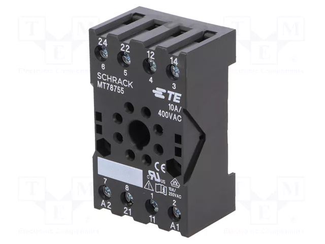 Socket; PIN: 8; 10A; 400VAC; H: 26mm; W: 38mm; for DIN rail mounting SCHRACK MT78755