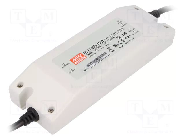 Power supply: switching; LED; 60W; 12VDC; 5A; 90÷264VAC; 127÷370VDC MEAN WELL ELN-60-12D