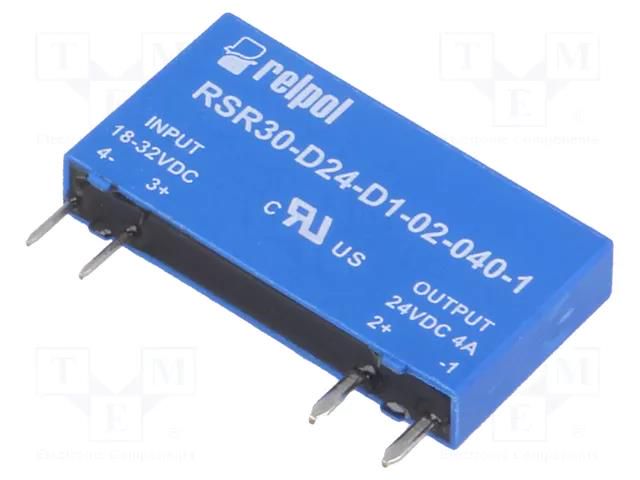 Relay: solid state; Ucntrl: 18÷32VDC; Icntrl max: 7.7mA; 2A; SSR RELPOL RSR30D24D1020401