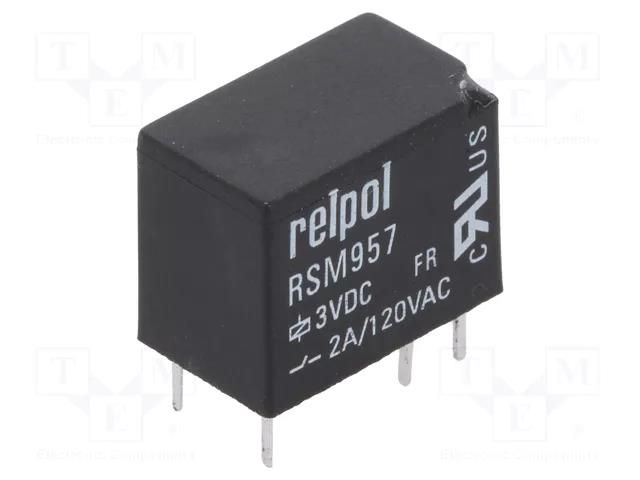 Relay: electromagnetic; SPDT; Ucoil: 3VDC; 2A; 2A/120VAC; 2A/24VDC RELPOL RSM957-P-03