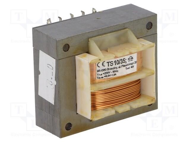 Transformer: mains; 10VA; 230VAC; 9V; 1A; screw type; IP00 INDEL TS10/35