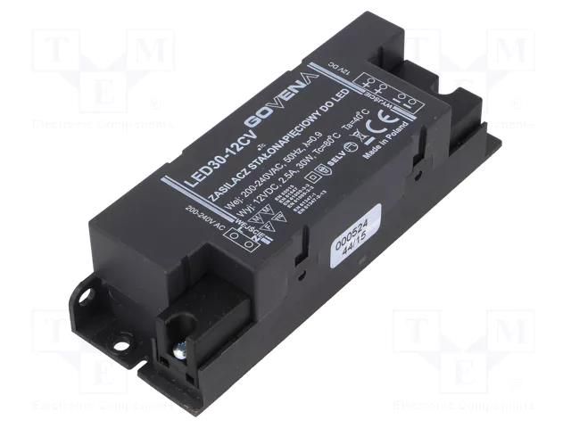 Power supply: switching; LED; 30W; 12VDC; 200÷240VAC; IP20; OUT: 1 GOVENA Z-LED30-12CV-PL