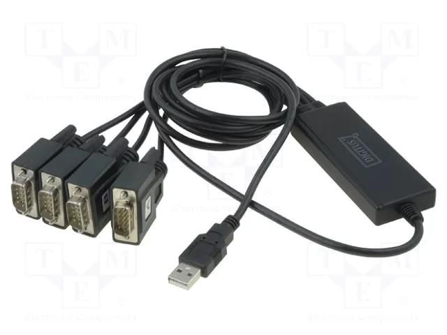 USB to RS232 converter; D-Sub 9pin plug x4,USB A plug; 1.5m DIGITUS DA-70159