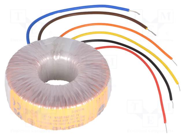 Transformer: toroidal; 50VA; 230VAC; 25V; 25V; 1A; 1A; Leads: cables TALEMA 55123-P1S2