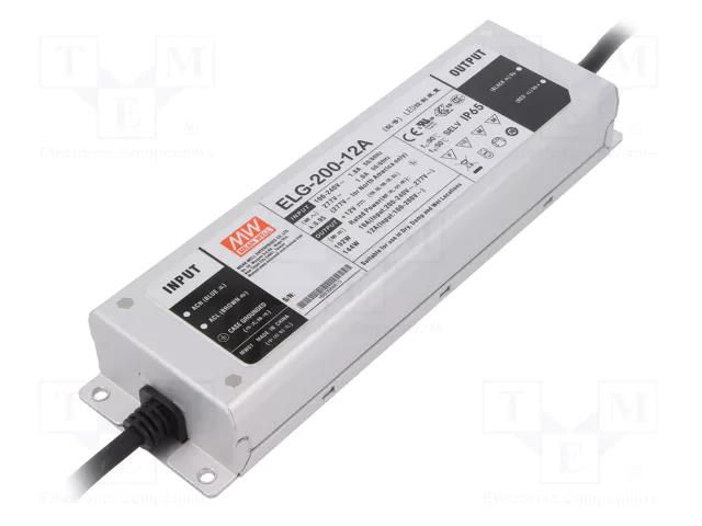 Power supply: switching; LED; 192W; 12VDC; 8÷16A; 100÷305VAC; IP65 MEAN WELL ELG-200-12A