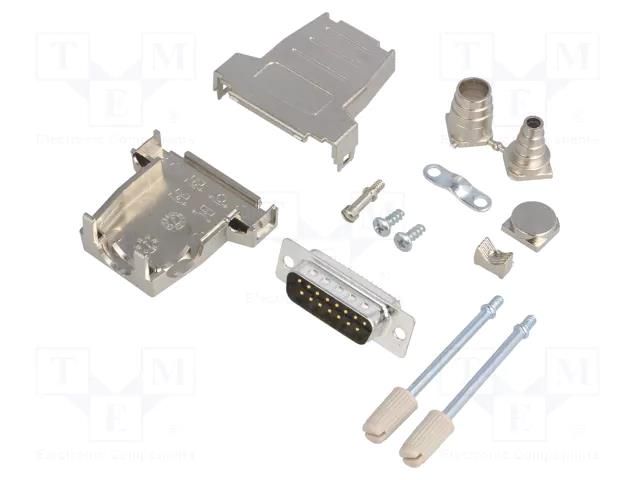 Connector: D-Sub; PIN: 15; plug; male; soldering; for cable; black ENCITECH DSSK15-M-DMP-K