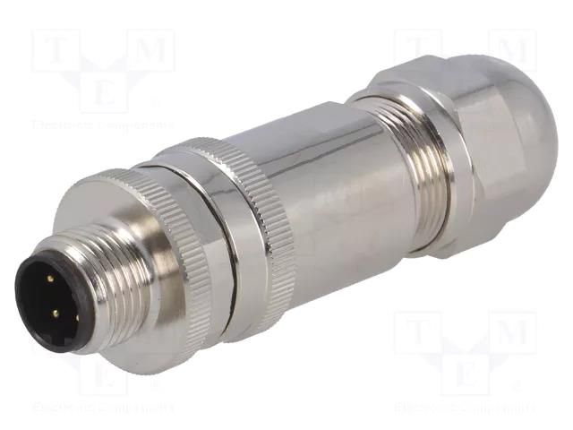 Connector: M12; plug; PIN: 4; male; D code-Ethernet; for cable; IP67 TE Connectivity T4111511041-000