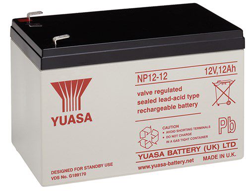 NP lead acid battery 12 V, 12 Ah (NP12-12), grey-black - Faston (6.35mm) lead acid battery, VdS 48567