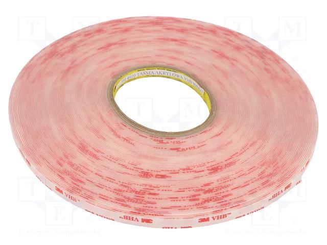 Tape: fixing; W: 9mm; L: 33m; Thk: 1mm; acrylic; transparent; UL-746C 3M 3M-4910-9-33