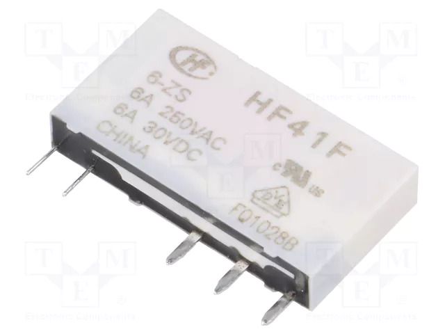 Relay: electromagnetic; SPDT; Ucoil: 6VDC; 6A; 6A/250VAC; 6A/30VDC HONGFA RELAY HF41F/006-ZS