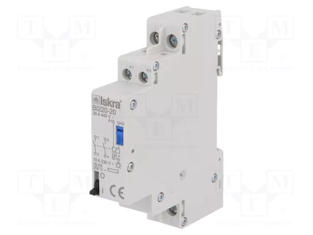 Relay: installation; bistable,impulse; NO x2; Ucoil: 230VAC; BI ISKRA BI220-20/230VAC