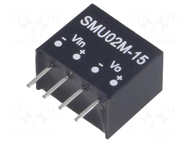 Converter: DC/DC; 2W; Uin: 10.8÷13.2VDC; Uout: 15VDC; Iout: 27÷133mA MEAN WELL SMU02M-15