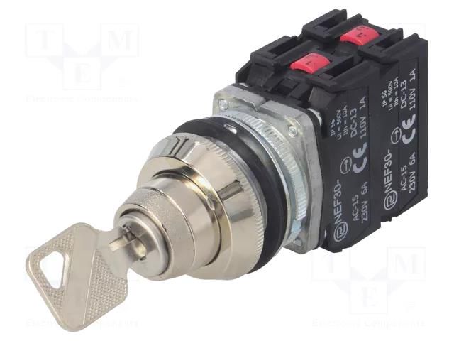 Switch: rotary with key; 30mm; Stabl.pos: 2; NC x3 + NO; silver PROMET NEF30-BX3Y