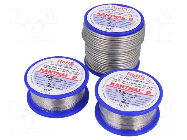 Resistance wire; 19.1Ω/m; -100÷1300°C; 0.25kg; Øout: 0.3mm; FeCrAl KANTHAL KANTHAL-D-0.30/250