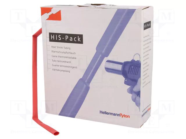 Heat shrink sleeve; 2: 1; 6.4mm; L: 5m; red; cardboard packaging HELLERMANNTYTON HIS-6.4/3.2-RD